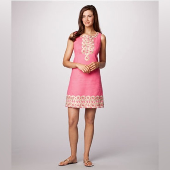 Lilly Pulitzer Pink Adelson Shift Gold Lace - Picture 1 of 9
